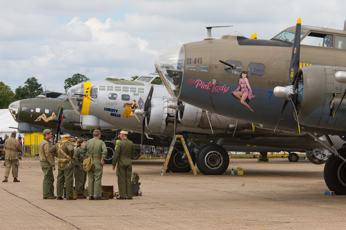 B-17s 'Pink Lady' and 'Liberty Belle' join Duxford's own 'Sally B' at Flying Legends